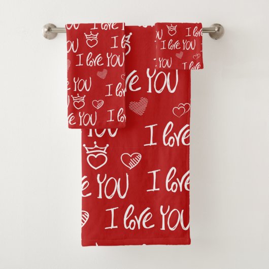 Valentine's Thema Red White I Liebe You Pattern Badhandtuch Set (Insitu)