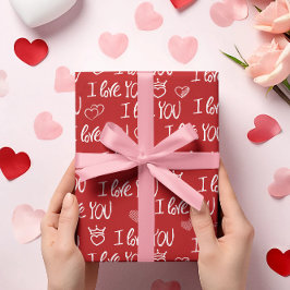 Valentine's Thema Red White I Liebe You Pattern Geschenkpapier