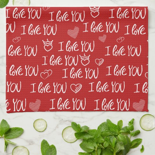 Valentine's Thema Red White I Liebe You Pattern Geschirrtuch (Gefaltet)