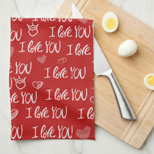 Valentine's Thema Red White I Liebe You Pattern Geschirrtuch