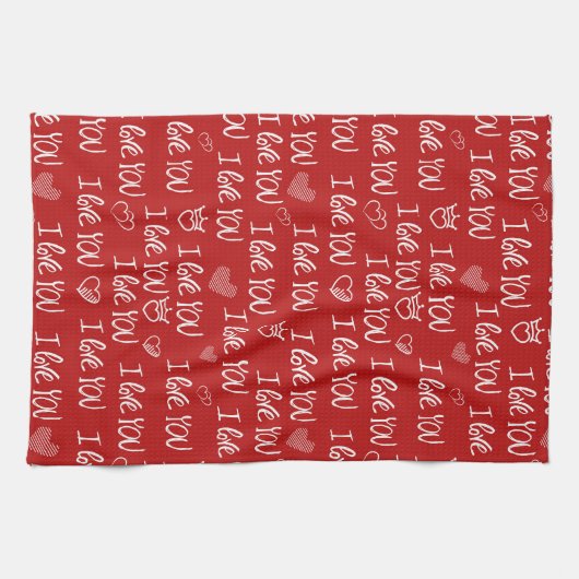 Valentine's Thema Red White I Liebe You Pattern Geschirrtuch (Horizontal)
