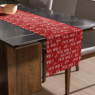Valentine's Thema Red White I Liebe You Pattern Kurzer Tischläufer