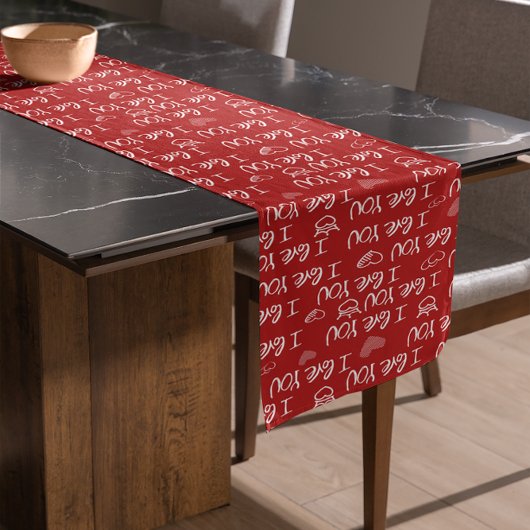 Valentine's Thema Red White I Liebe You Pattern Kurzer Tischläufer