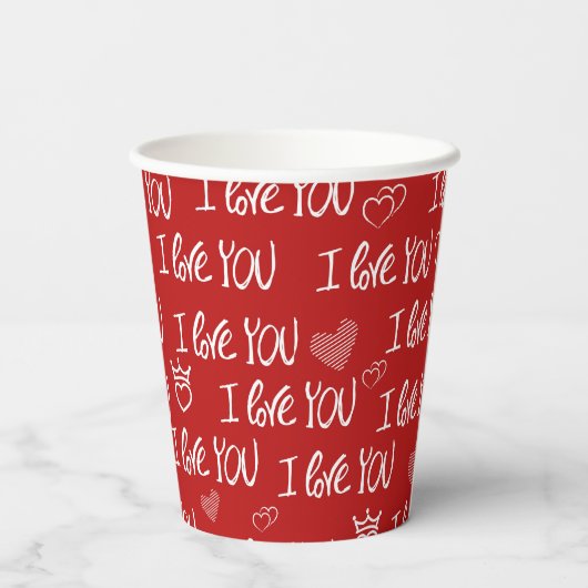 Valentine's Thema Red White I Liebe You Pattern Pappbecher (Rückseite)