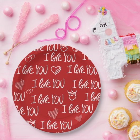 Valentine's Thema Red White I Liebe You Pattern Pappteller (Party)
