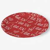Valentine's Thema Red White I Liebe You Pattern Pappteller (Schrägansicht)