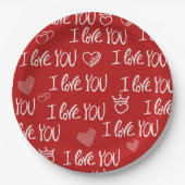 Valentine's Thema Red White I Liebe You Pattern Pappteller (Vorderseite)