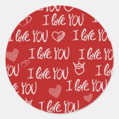 Valentine's Thema Red White I Liebe You Pattern Runder Aufkleber (Vorderseite)