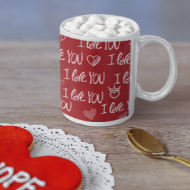 Valentine's Thema Red White I Liebe You Pattern Zweifarbige Tasse