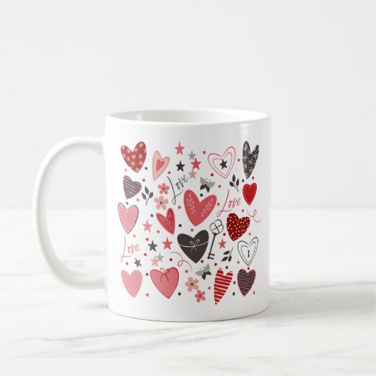 Valentines Theme Red Hearts Kaffeetasse (Links)