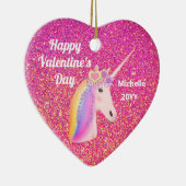 Valentines Unicorn Rosa Glitzer Personalisiert Keramik Ornament (Rechts)