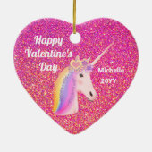 Valentines Unicorn Rosa Glitzer Personalisiert Keramik Ornament (Hinten)