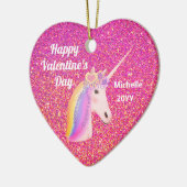 Valentines Unicorn Rosa Glitzer Personalisiert Keramik Ornament (Links)