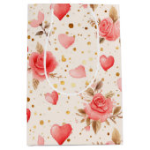 Valentine's Watercolor Roses, Hearts Wine, Small, Mittlere Geschenktüte
