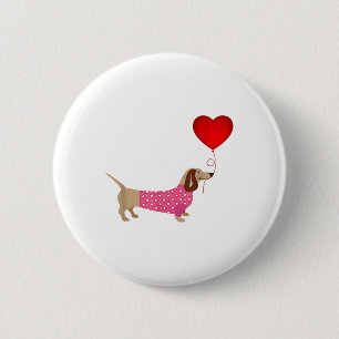 Valentines Weiner Daschund Dackel in Hundekleidung Button