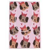 Valentines Welpen mit Bows Herzmuster Mittlere Geschenktüte (Vorderseite)