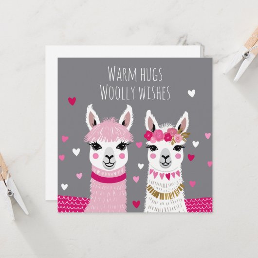 Valentines Whimsical Adorable Llamas Valentines Karte (Vorderseite/Rückseite Beispiel)