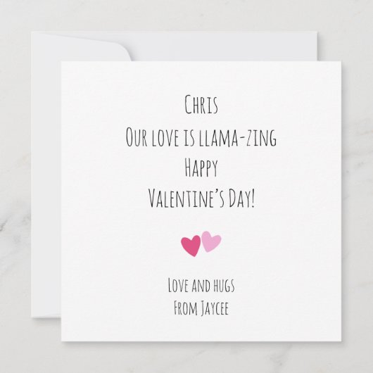 Valentines Whimsical Adorable Llamas Valentines Karte (Rückseite)