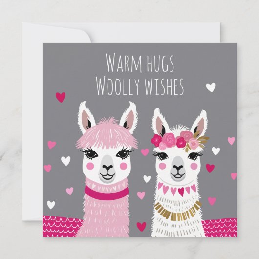 Valentines Whimsical Adorable Llamas Valentines Karte (Vorderseite)