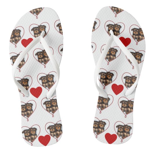 Valentines Yorkie Welpen Flip Flops Badesandalen (Fußbett)