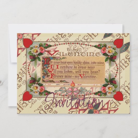 Valentingedicht mit Blume und Einladung (Vorderseite)