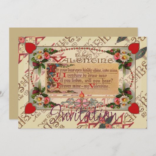 Valentingedicht mit Blume und Einladung (Vorne/Hinten)