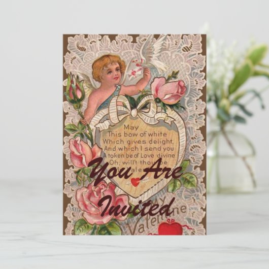 Valentingedicht mit Spitzen Einladung (Stehend Vorderseite)