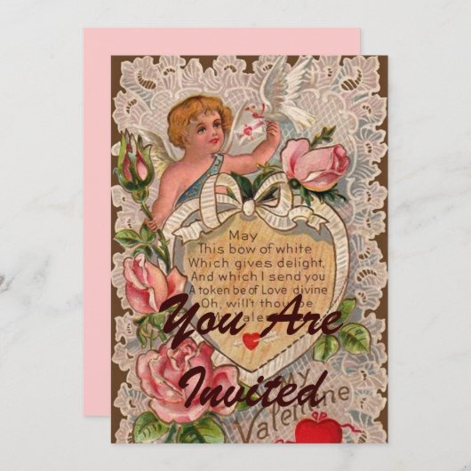 Valentingedicht mit Spitzen Einladung (Vorne/Hinten)