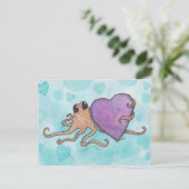 Valentinherz Octopus Feiertagspostkarte (Stehend Vorderseite)