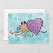 Valentinherz Octopus Feiertagspostkarte (Vorne/Hinten)