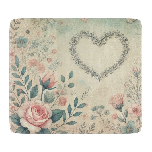 Valentinherz Vintage Pastellfarben Schneidebrett (Vorderseite)