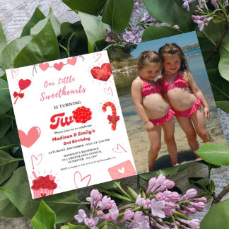 Valentinherz Wasserfarbe Mädchen 2. Geburtstag Einladung