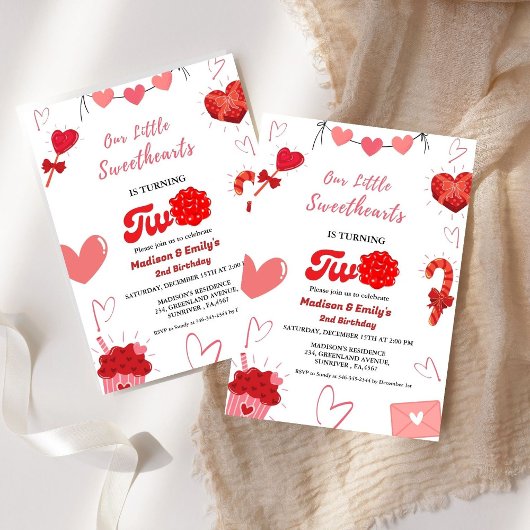 Valentinherz Wasserfarbe Mädchen 2. Geburtstag Einladung