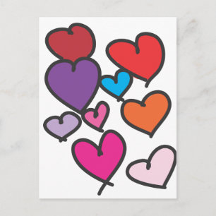 Valentinherzen gezeichnet farbenfrohe Liebe Feiertagspostkarte