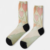 Valentinherzen im Hintergrund in hellrosa und grün Socken (Linkes Detail)