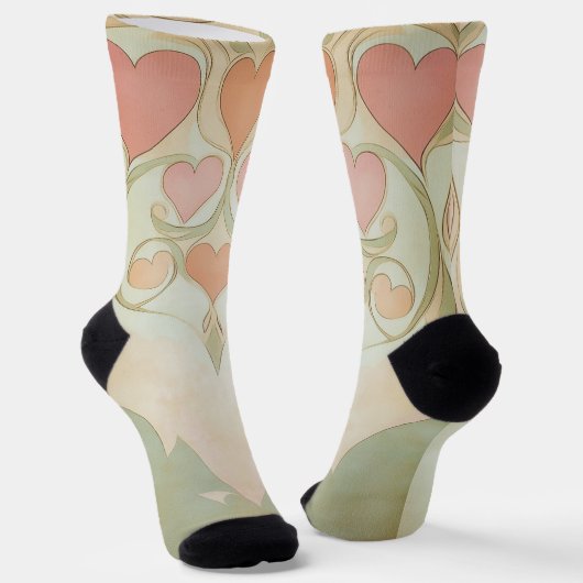 Valentinherzen im Hintergrund in hellrosa und grün Socken (Gewinkelt)