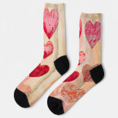 Valentinherzen und Spitzen auf texturiertem Hinter Socken (Linkes Detail)