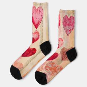Valentinherzen und Spitzen auf texturiertem Hinter Socken