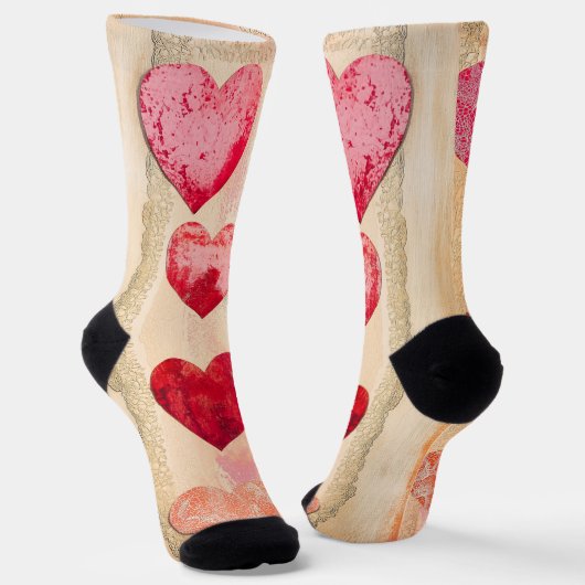 Valentinherzen und Spitzen auf texturiertem Hinter Socken (Gewinkelt)