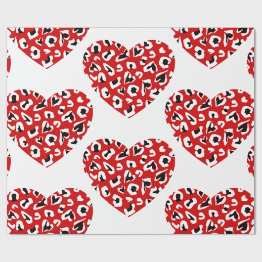 Valentinin Leopard tierisches Herz rot Geschenkpapier (Flach)