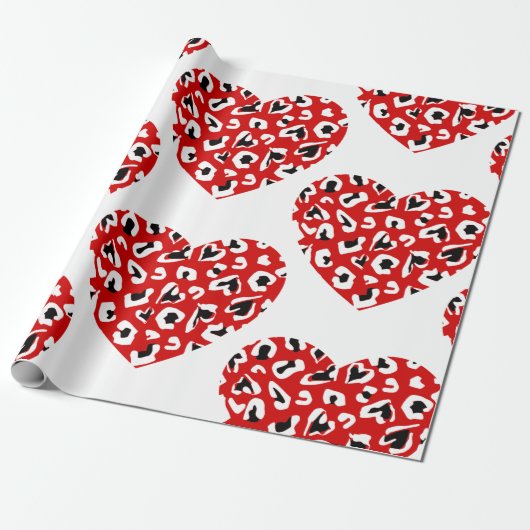 Valentinin Leopard tierisches Herz rot Geschenkpapier (Ungerollt)