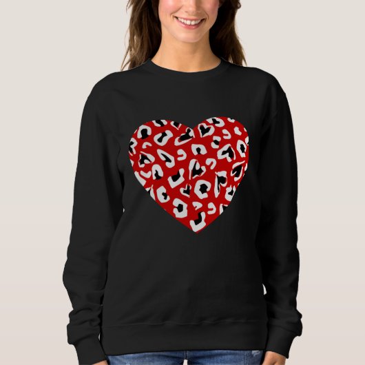 Valentinin Leopard tierisches Herz rot Sweatshirt (Vorderseite)