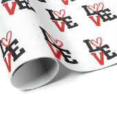 Valentinin Rot-Schwarz-LIEBE mit Herz Geschenkpapier (Rolleneckpunkt)