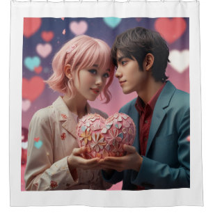 Valentinin´s kawaii Liebe Champagner, Herz Duschvorhang
