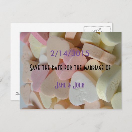 Valentinin-Süßigkeiten-Hochzeit speichern Sie das  Ankündigungspostkarte (Vorne/Hinten)