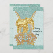 Valentinins Aquamarine Blue Gold Elephant Card (Vorne/Hinten)