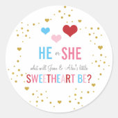 Valentinin's Gender Reveal Classic Round Sticker (Vorderseite)