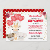 Valentinins Kinderdusche per Mail Niedliche Tiere Einladung (Vorne/Hinten)