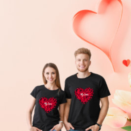 Valentinin's paar herzförmige Rose Petals Black T-Shirt