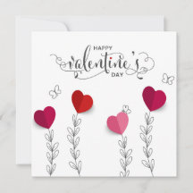 Valentinin's Paper Hearts - Line Art Holiday Card